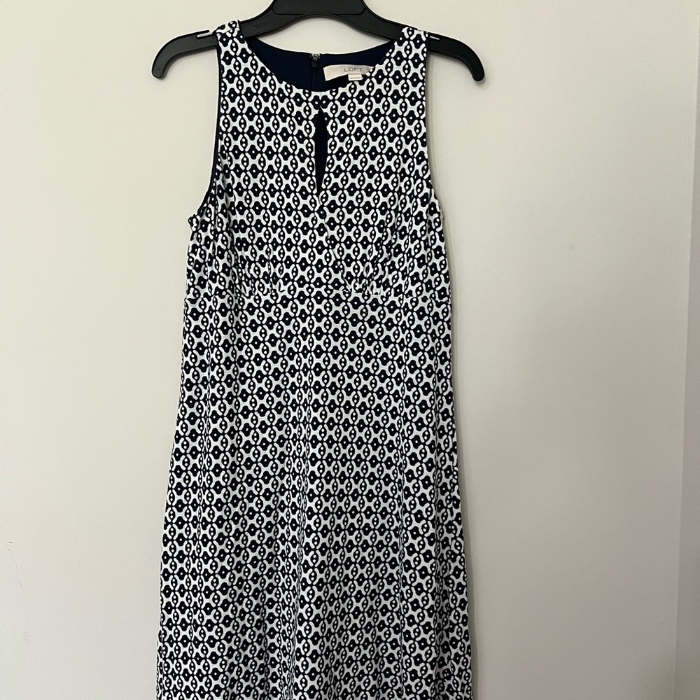 LOFT Black and White Patterned Midi Dress